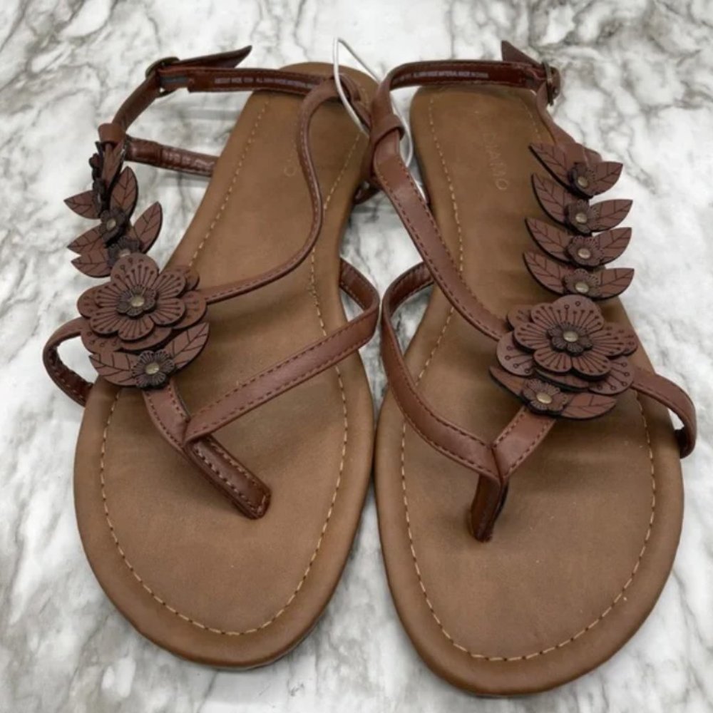 Brown Sandals with 3D Flowers
